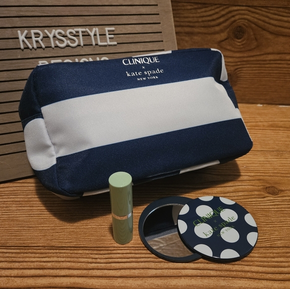 Clinique x Kate Spade Other - Clinique x Kate Spade Blue and White Cosmetic Set Lipstick & compact mirror NWOT
